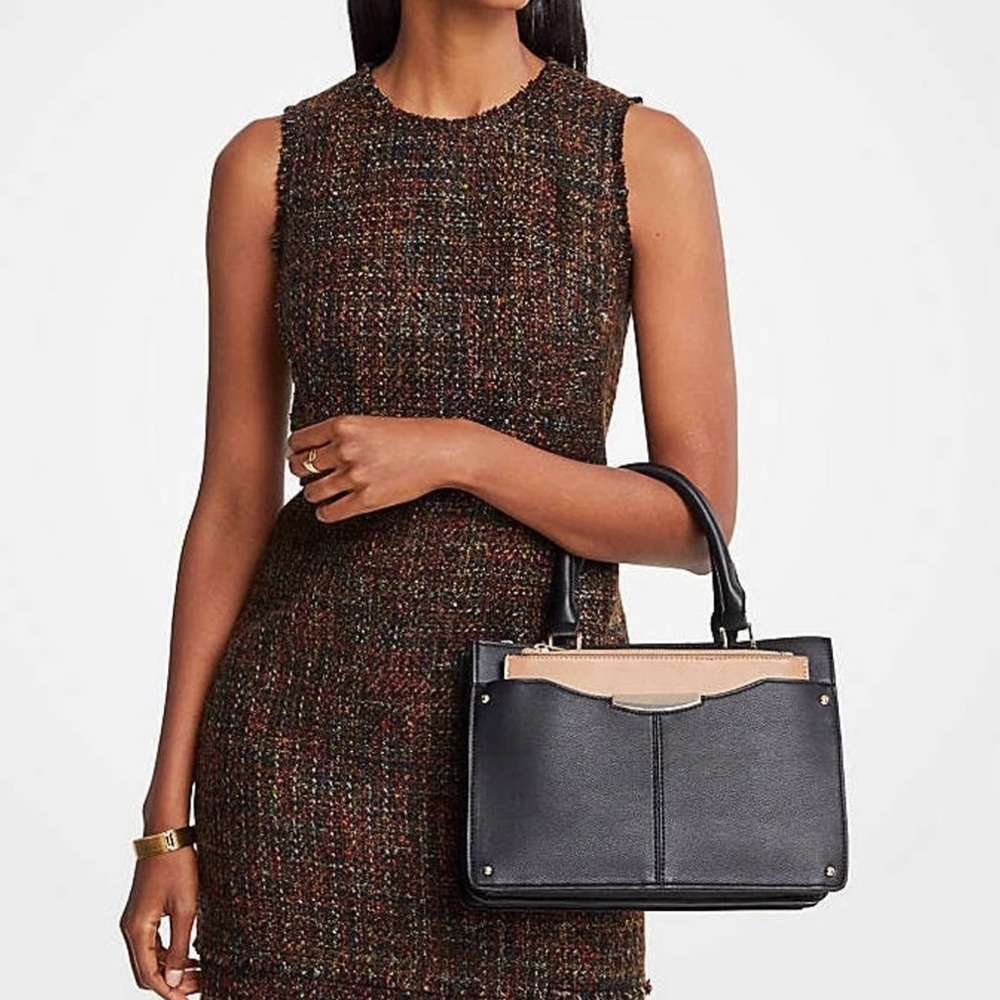 Ann Taylor Pochette Satchel Handbag Black and Brown Faux Leather